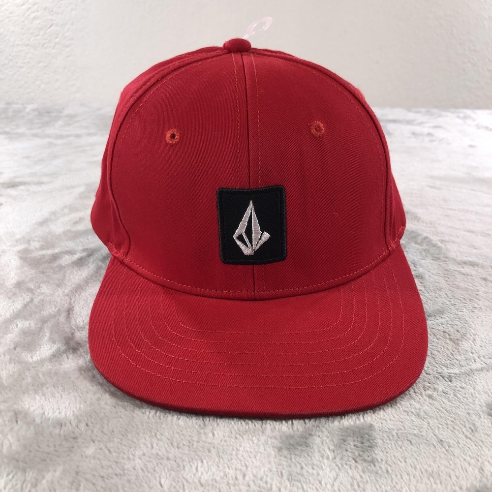 Volcom Hat Cap Snap Back Mens One Size Red V Square Logo Cotton Twill F5502207